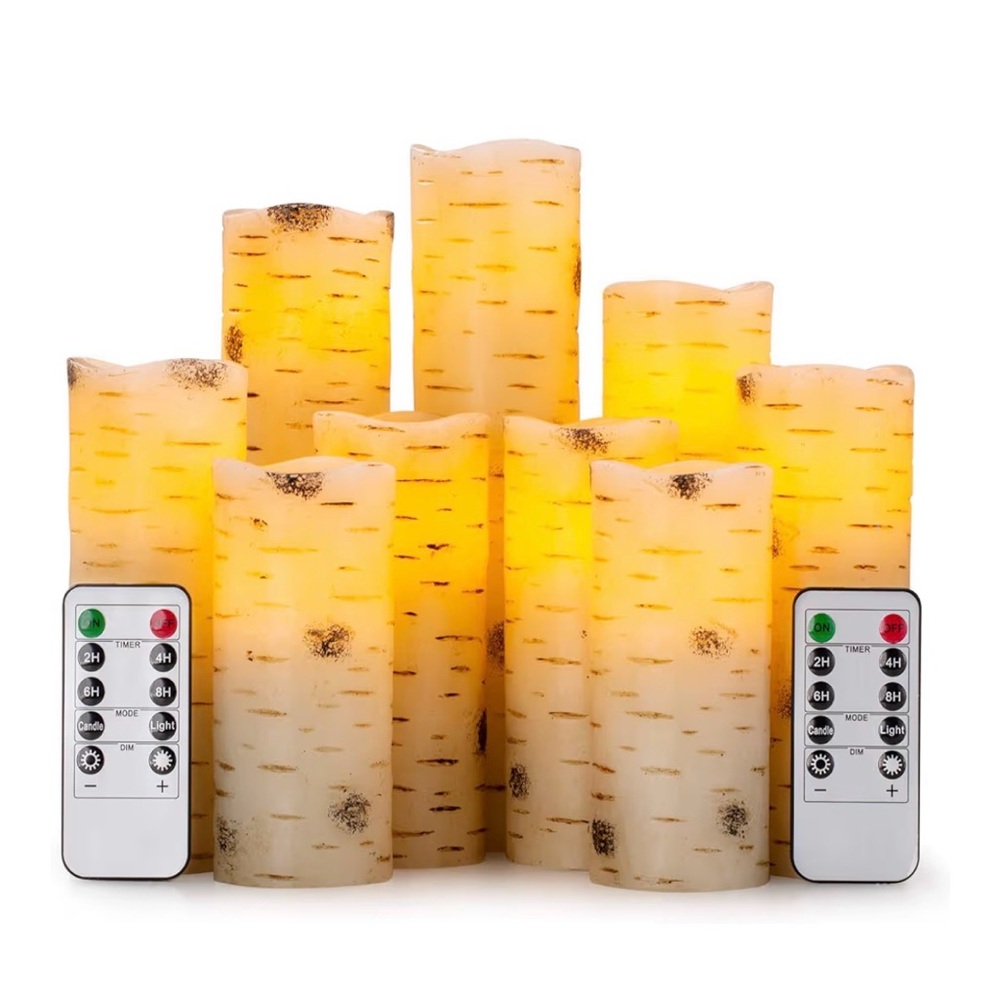 Set of Flameless Birch LED Candles with Remote